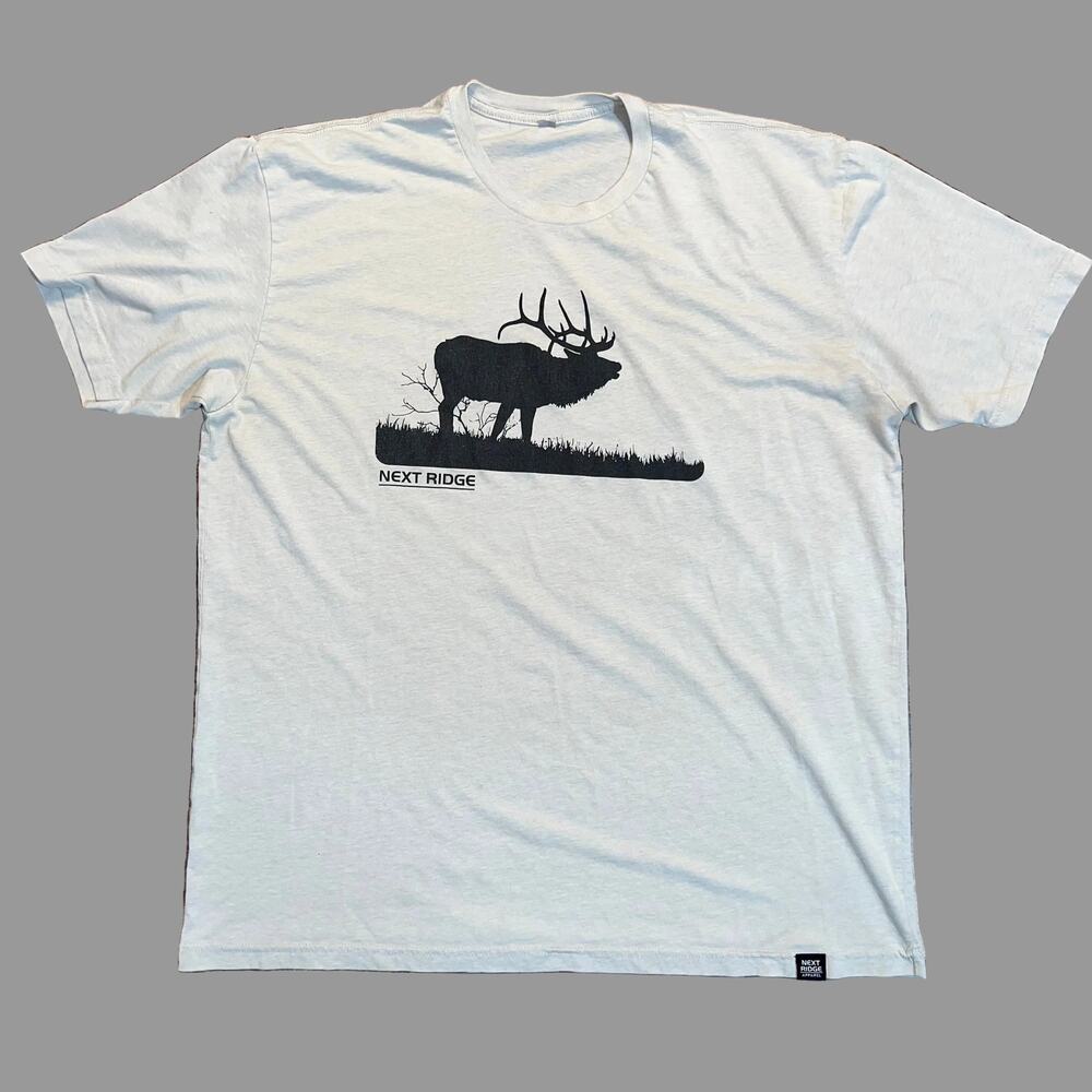 Next Ridge Apparel Bull Elk Graphic T-Shirt Size XXL Heather Oatmeal Hunting Tee